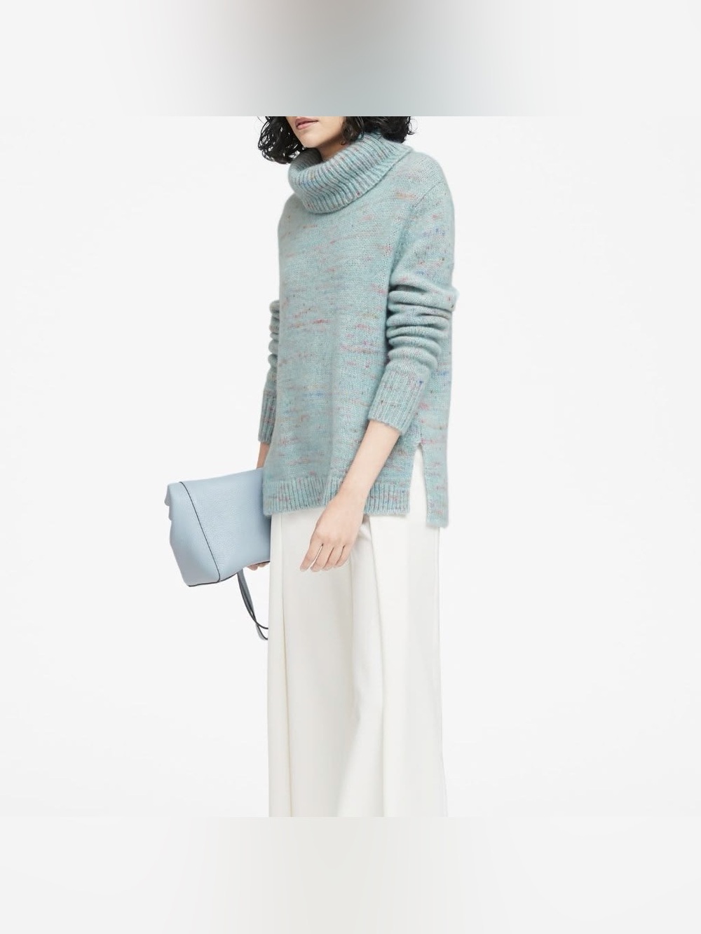 Banana Republic Speckled Light Blue Turtleneck Sweater